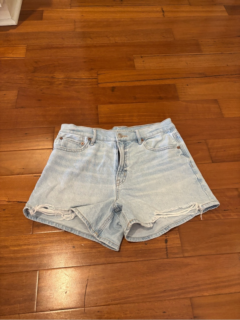 American Eagle Outfitters Light Blue Distressed Denim Shorts